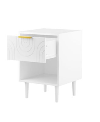 Modern Nightstand with Drawer & Shelf Gold Handle