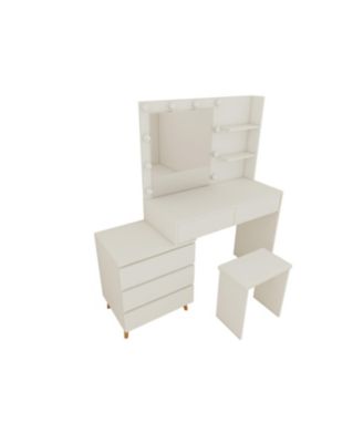 Streamdale LED Lighted Vanity Table with Mirror, Stool & Storage - White