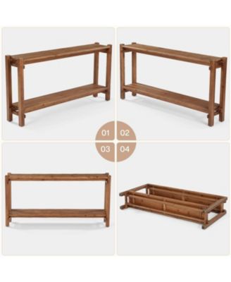 63-Inch Solid Wood Console Table, 2-Tier Farmhouse Entryway Table with Storage