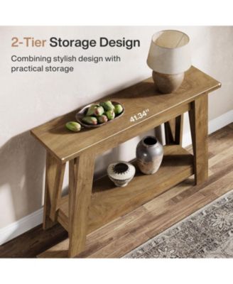 41.3" Farmhouse Console Table, 2-Tier Wooden Entryway Table