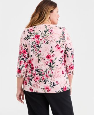 Style & Co Plus Size Pima Cotton 3/4-Sleeve Top, Exclusively at Macy's