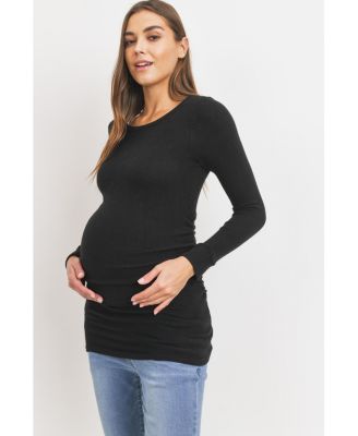 Maternity Long Sleeve Crew Neck Side Ruching Knit Top
