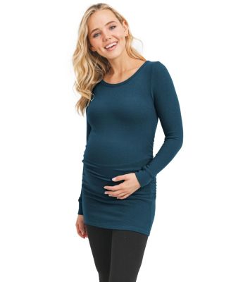Maternity Long Sleeve Crew Neck Side Ruching Knit Top