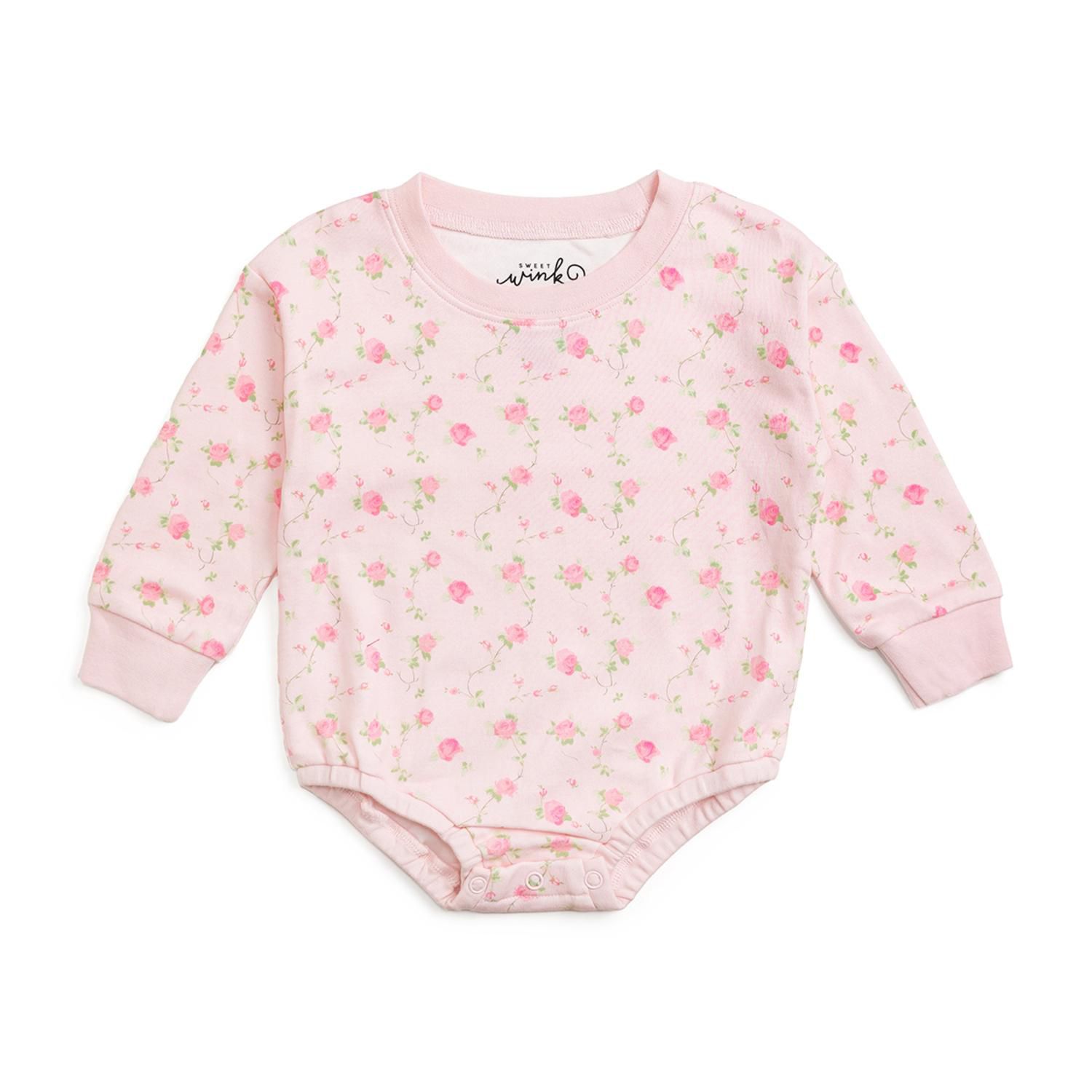 Baby Girls Pink Rose Long Sleeve Romper