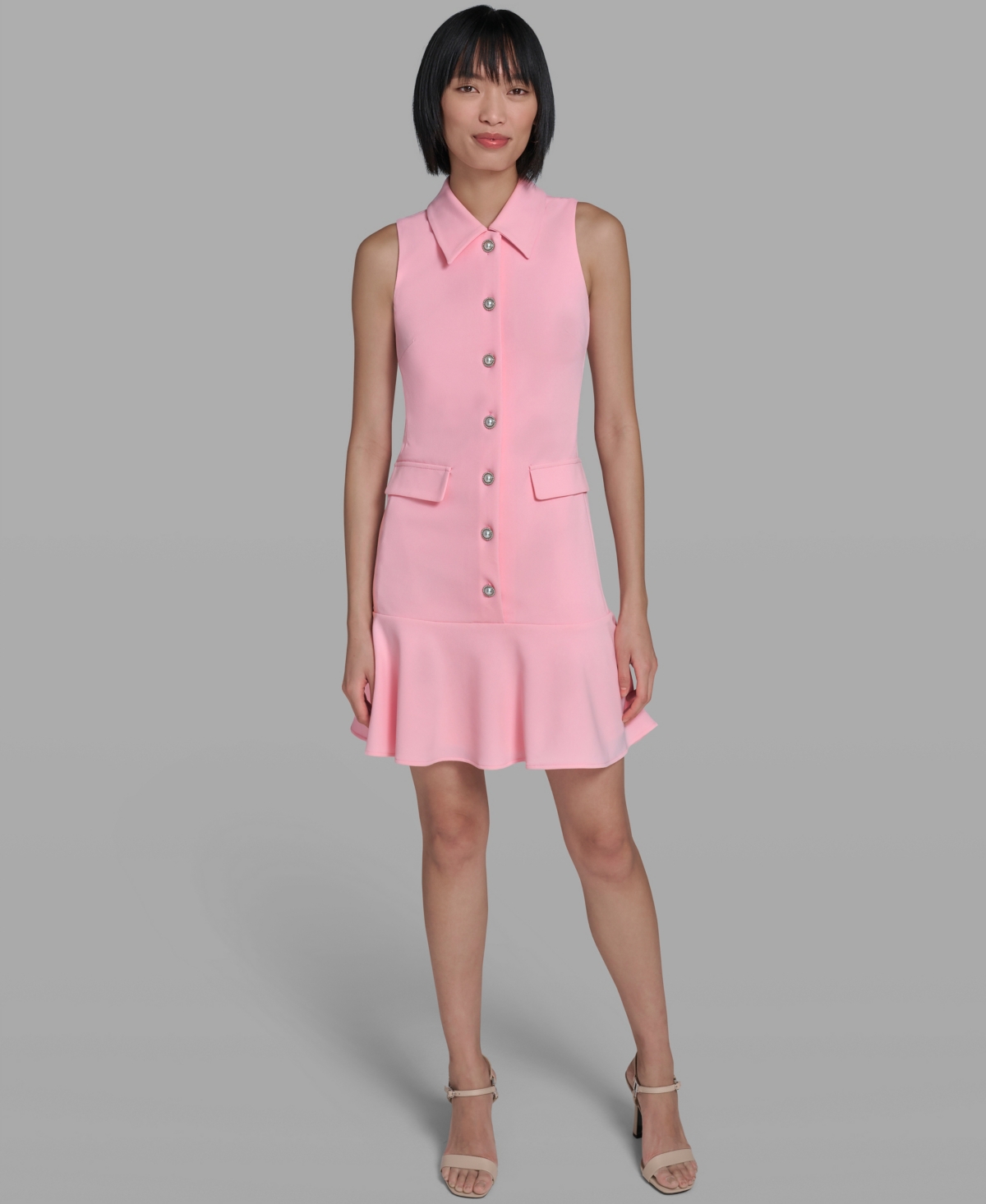 Karl Lagerfeld Paris Women's Sleeveless Flounce Hem Short Dress