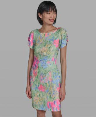 Women's Printed Boat Neck Sheath Dress
