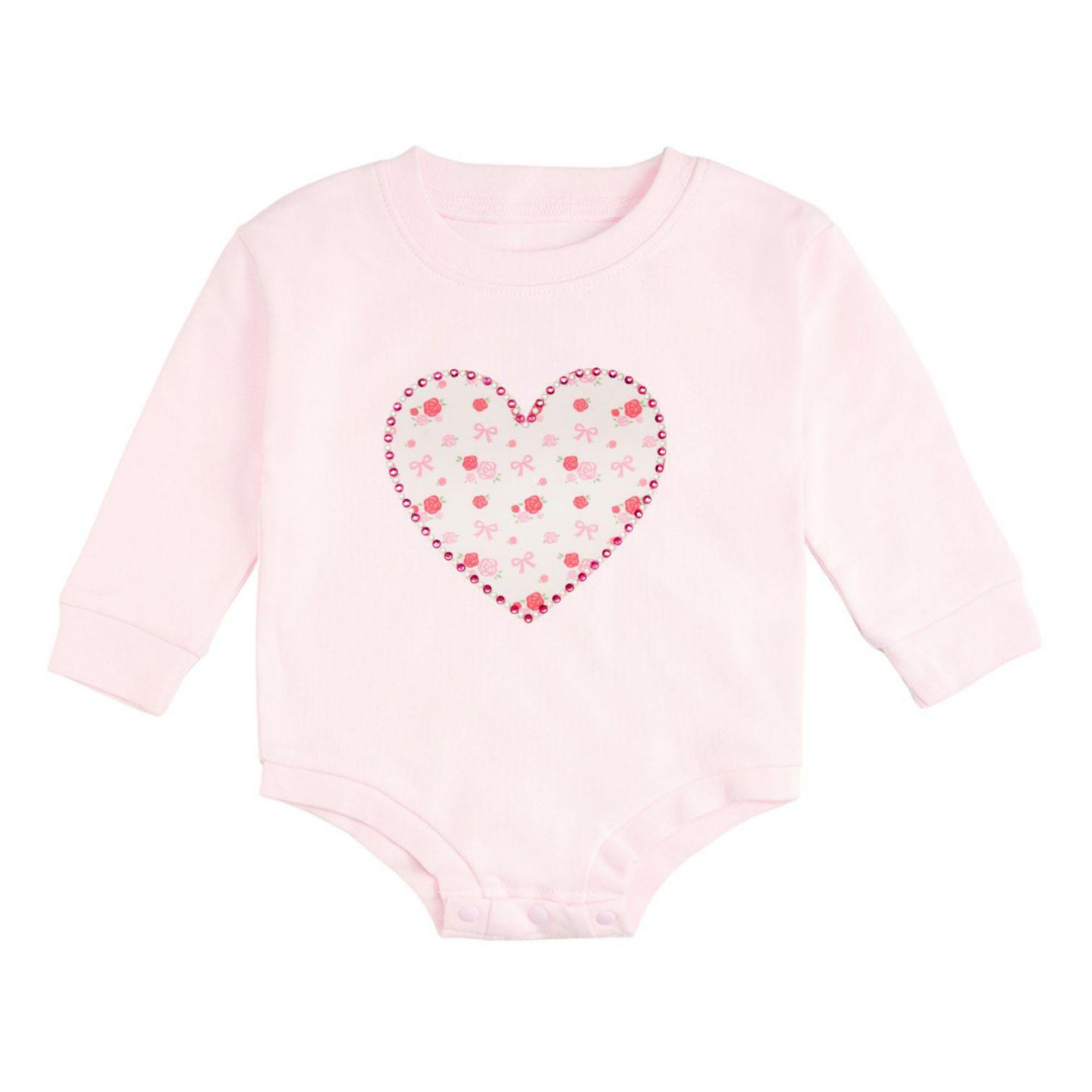 Комбинезон Sweet Wink Dainty Rose Pearl Heart Patch Long Sleeve для девочек-малышей, цвет: Розовый — фото 1