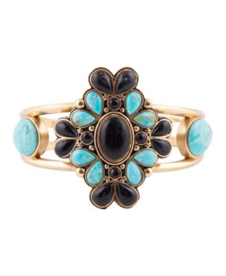 Barcelona Blue Turquoise Black Onyx Golden Cuff Bracelet