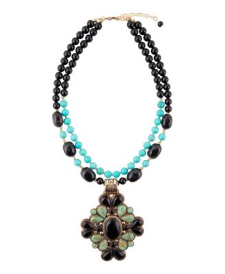 Barcelona Blue Turquoise and Black Onyx Golden Statement Necklace