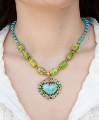 Legacy Heart Lime Green and Blue Turquoise Golden Pendant Necklace