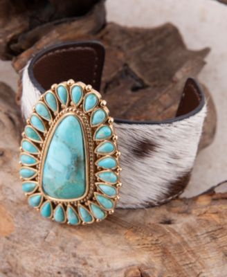 Genuine Turquoise Golden Bronze Cow Hide Cuff Bracelet