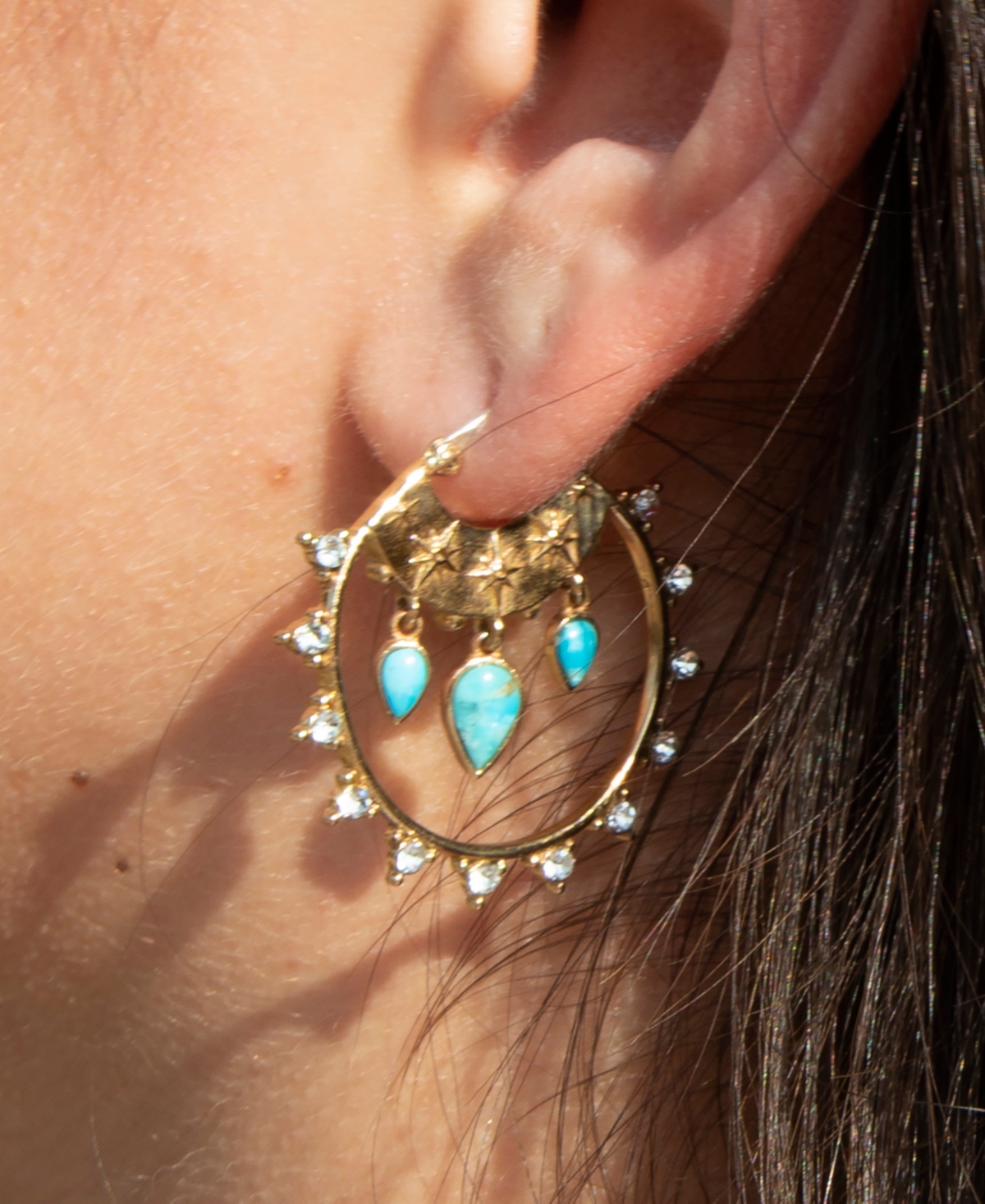 Barse Celestial Blue Turquoise Golden Hoop Earrings