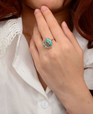 Celestial Blue Turquoise Golden Bypass Ring