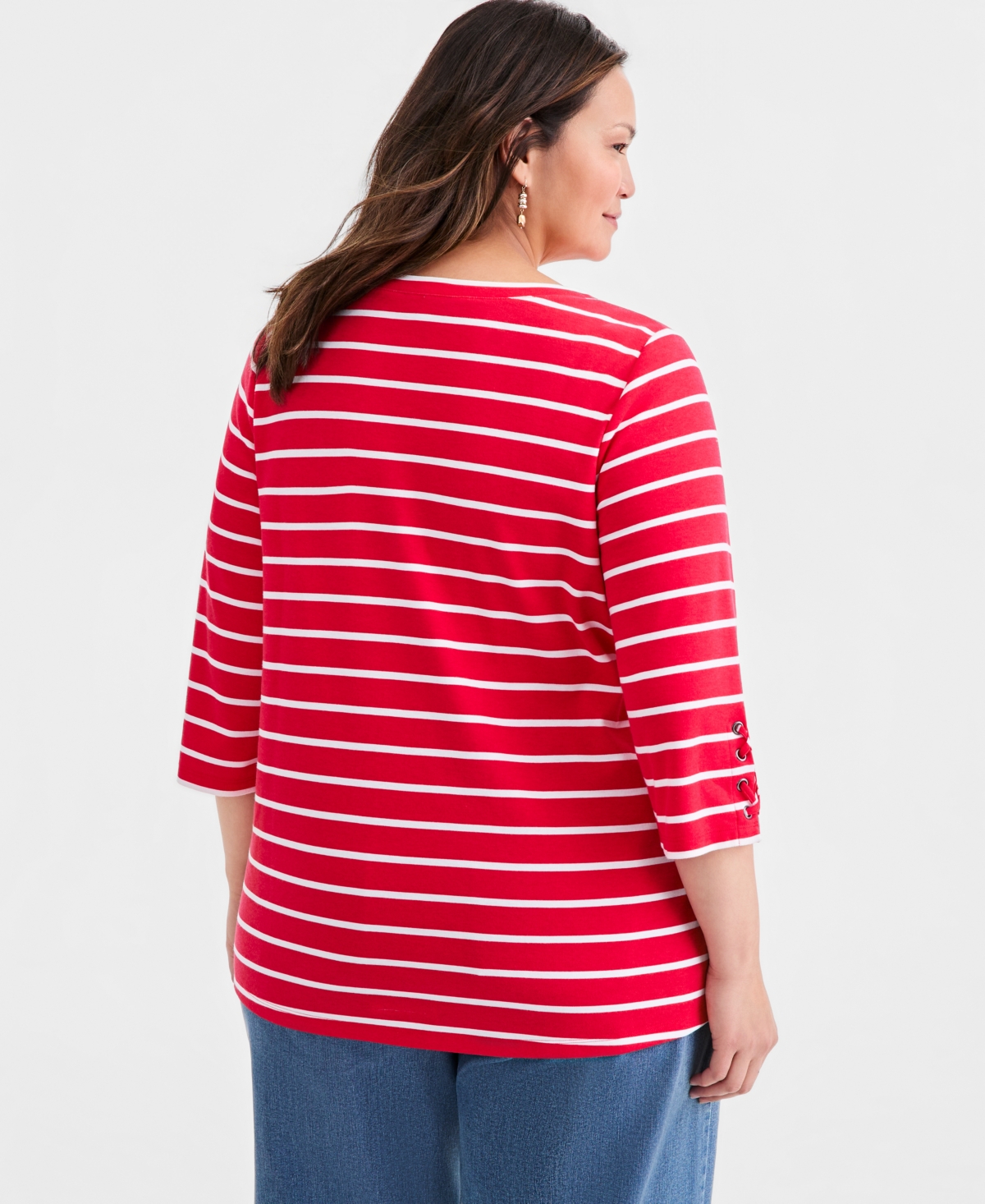 Style & Co Plus Boat-Neck Cotton Lace-Up-Sleeve Tunic, Macy's Exclusive