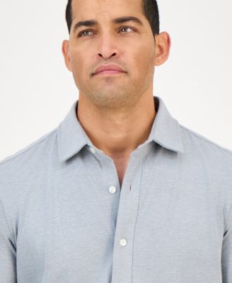 Men's Classic-Fit Heathered Jersey-Knit Button-Down Shirt, Created for Macy's 