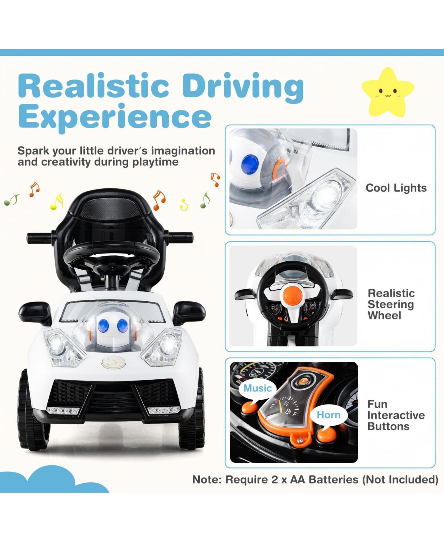 Детская игрушка HONGGE 3 in 1 Toddler Push Car Interactive Steering Wheel Ride-On Toy, Ages 1-3, цвет: Белый — фото 11