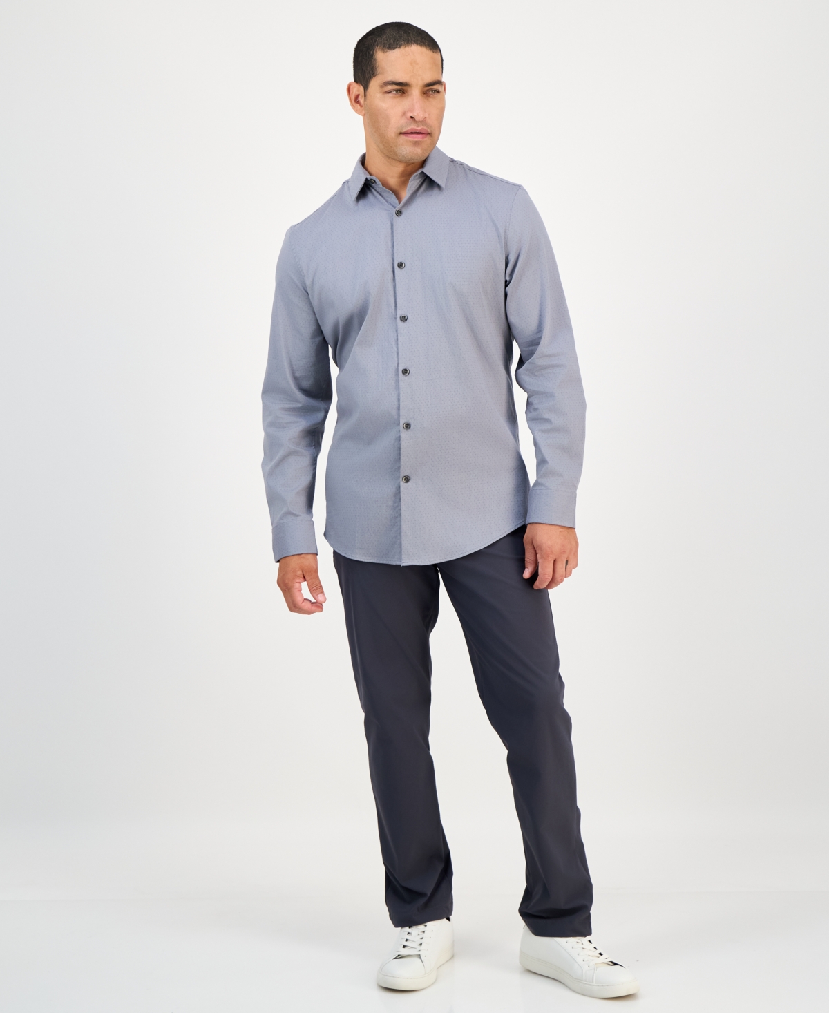 Alfani Men's Modern Classic-Fit Stretch Dot Dobby Button-Down Shirt, Created for Macy's