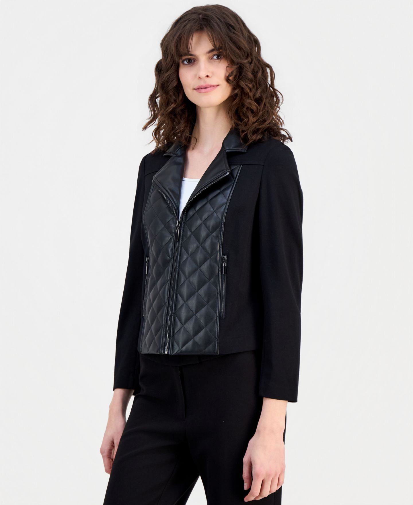 Женская куртка Anne Klein Essentials Petite Quilted-Front Moto — фото 1