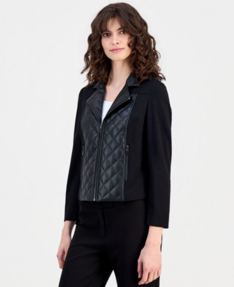 Женские куртки Anne Klein Essentials Petite Quilted-Front Moto Jacket