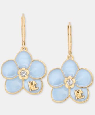 Gold-Tone Enamel Flower Logo Drop Earrings