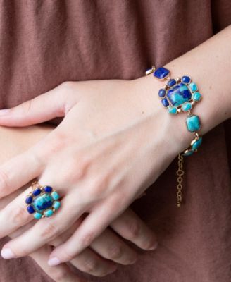 Duality Blue Lapis and Turquoise Golden Statement Ring