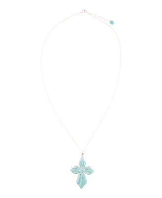 Blue Turquoise Cross Pendant Sterling Silver Necklace