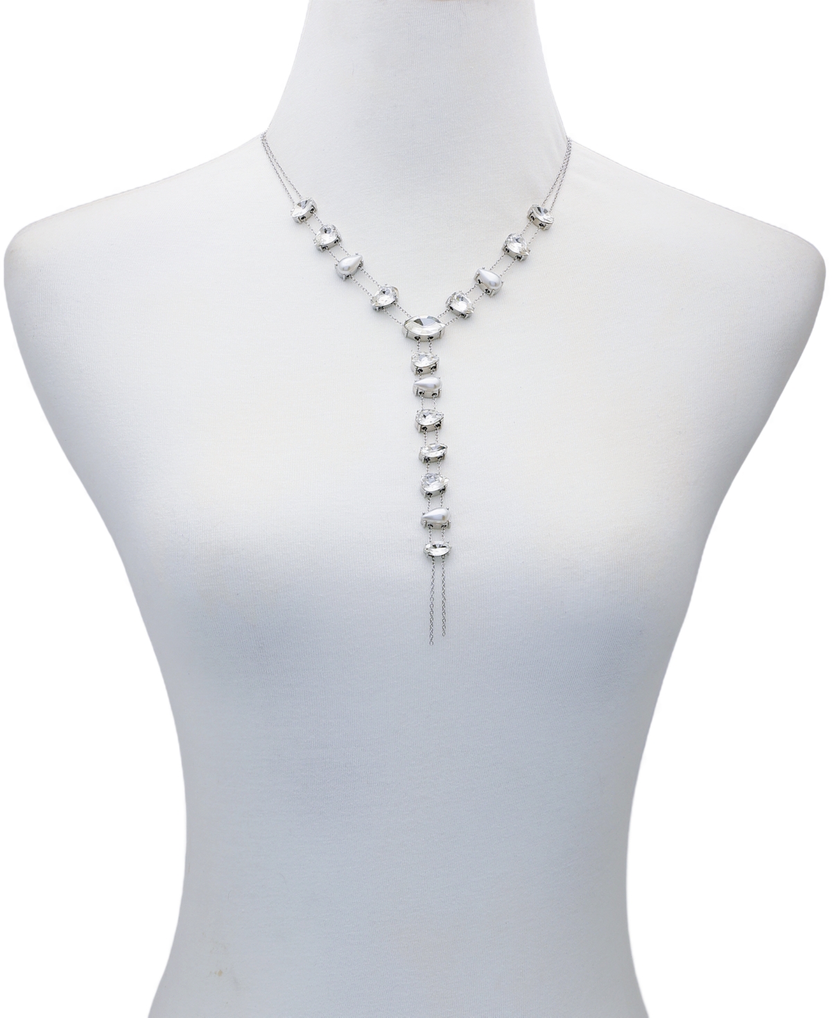 Guess Pave Stone And Imitation Pearl Y-Drop Necklace