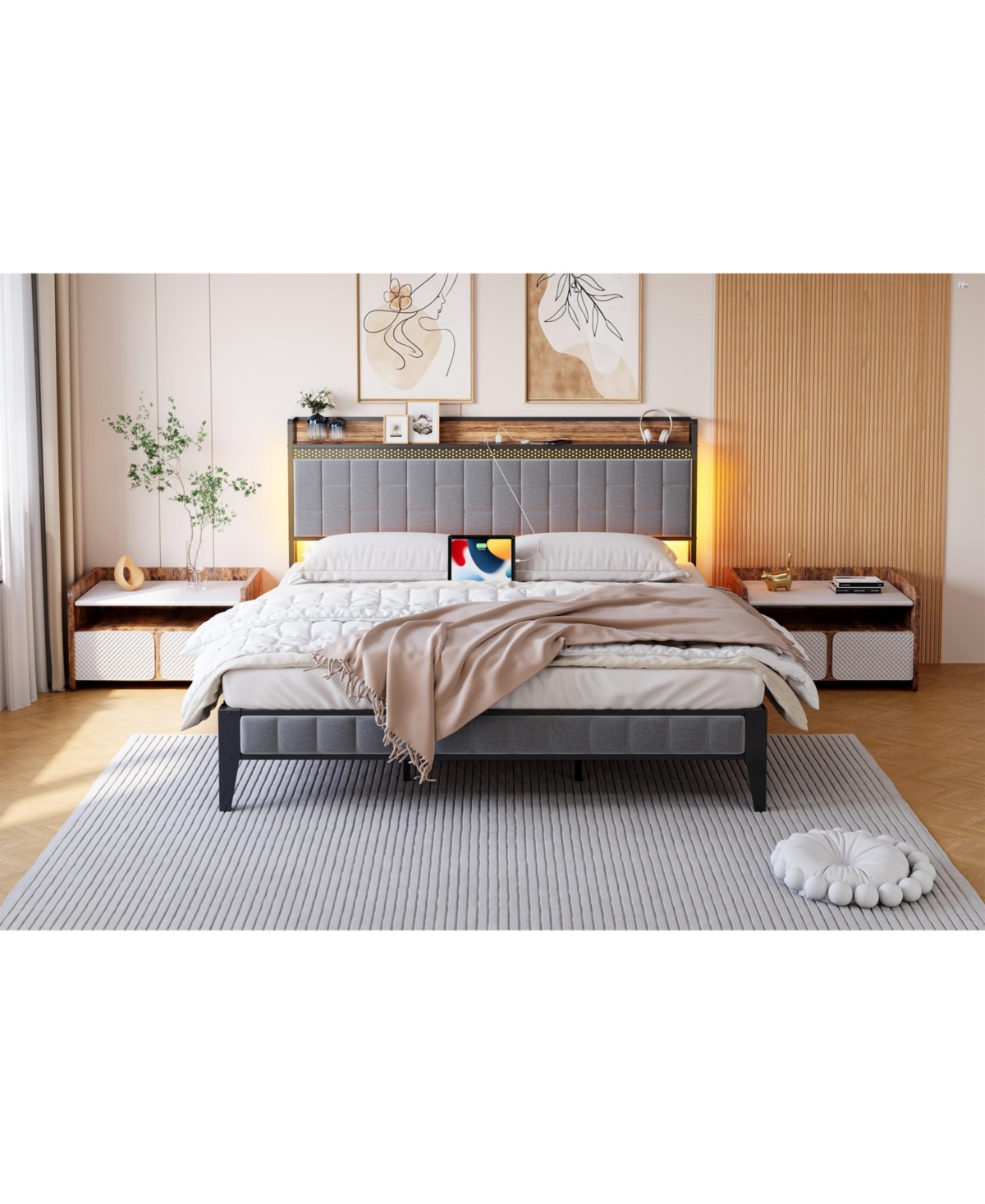 gaomon Easy Assembly King Size Bed Frame Space Saving, for Living Room