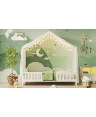 Streamdale Montessori Floor Bed with Canopy, Twin Bed Frame for Kids