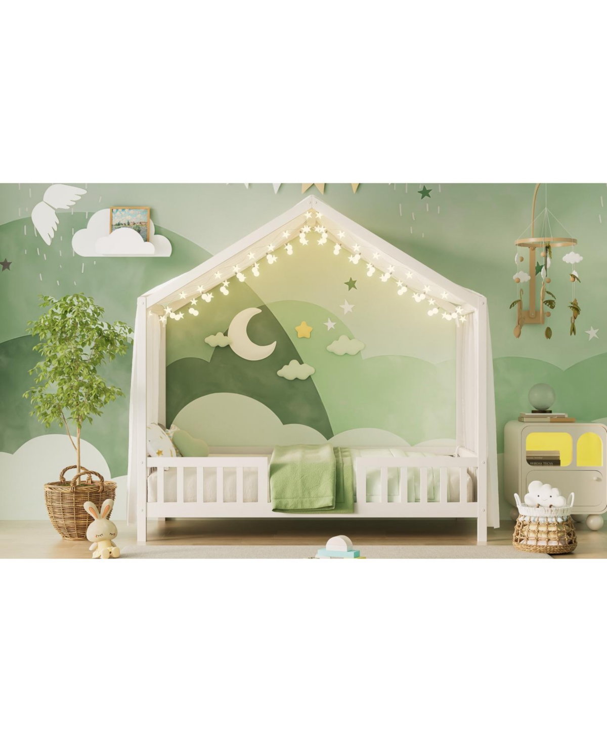 Streamdale Furniture Montessori Floor Bed with Canopy, Twin Frame for Kids