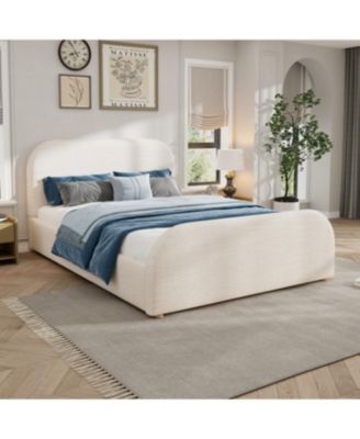 Streamdale Queen Size Linen Upholstered Bed Frame with Curved Headboard, Beige