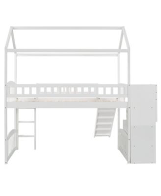  Twin Loft Bed with Drawers and Slide, Gray