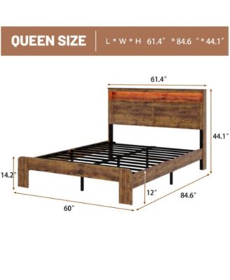Streamdale Queen Bed Frame w/ LED Headboard, USB Ports & Under Bed Storage