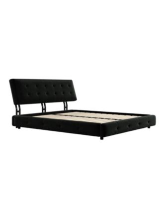 Queen Size Pine Wood and Metal Frame Bed Frame with Tufted Headboard, Chenille Platform Bed