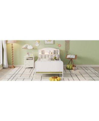 Streamdale Twin Metal Platform Bed with Upholstered Storage Headboard, White