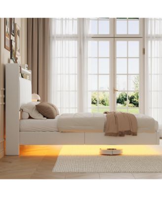 Size Floating Bed Frame with RGB LED Lights & Charging Station