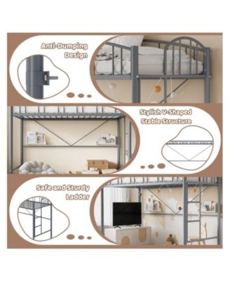 Loft Bed Twin Size, Heavy Duty Metal Loft Bed Frame with Arched Guardrail and Safety Ladder