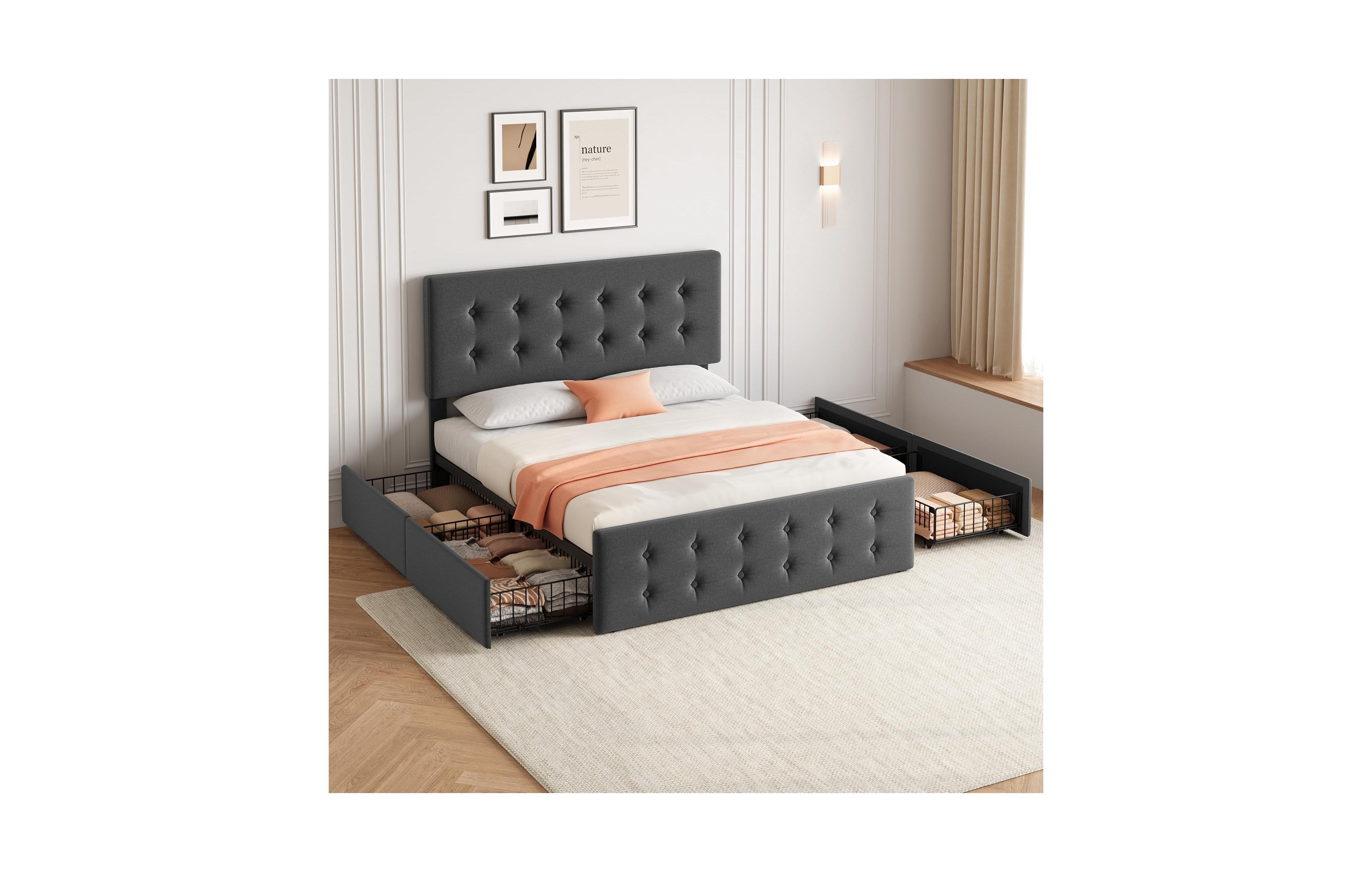 Gaomon Full Bed Frame with Headboard and 4 Storage Drawers