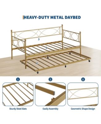 Metal Twin Daybed and Trundle Set, Day Bed Sofa Bed Frame with Steel Slat Support, Multifunctional Daybed Frame