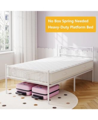 Twin Metal Bed Frame for Kids – Platform with Headboard & Footboard, Heavy Duty Slats, No Box Spring, Noise-Free, White