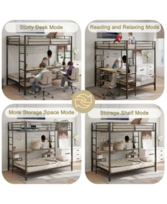 Ethan Bunk Bed with Desk, Storage, Charging Station, Black/Oak