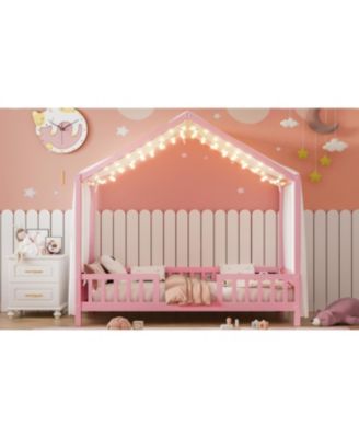 Streamdale Montessori Floor Bed with Canopy, Twin Bed Frame for Kids