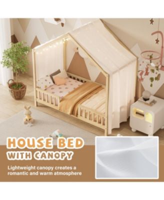 Streamdale Montessori Floor Bed with Canopy, Twin Bed Frame for Kids