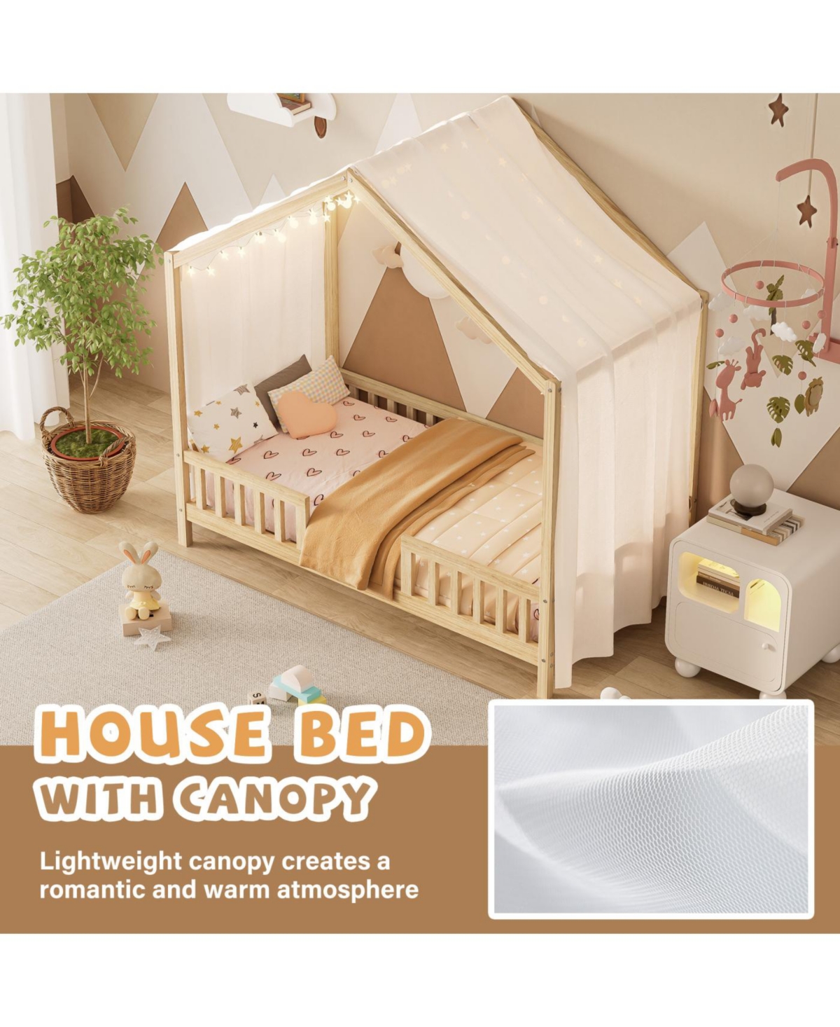 Streamdale Furniture Montessori Floor Bed with Canopy, Twin Frame for Kids