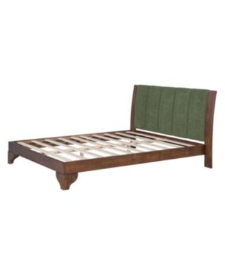 Streamdale Premium Pine Wood Queen Bed Frame, Mid Century Modern, Walnut & Green