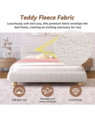 Contemporary White Teddy Fleece Upholstered Bed, Queen Size