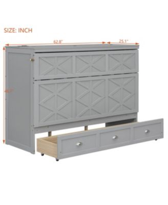 Queen Size Murphy Bed with Large Drawers and USB, Brushed Gray