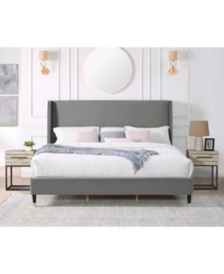Rozitta Gray Velvet Wingback Platform Bed