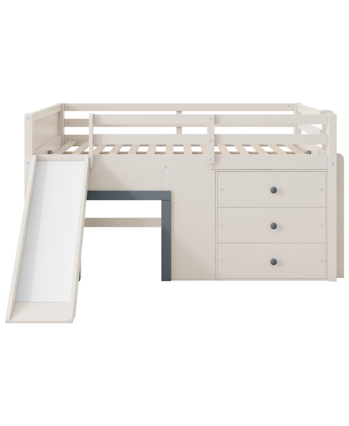 Streamdale Furniture Full Size Low Loft Bed with Slide, Storage Drawers, and Doors
