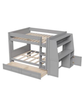 Full size Multifunctional Bunk Bed with Desk and Bookshelves, Drawers, Gray